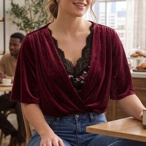 Fussimo E.tti Velvet bodysuit Blouse in Wine and Deep Red